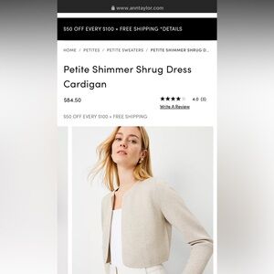 Ann Taylor Shimmer Shrug Dress Cardigan